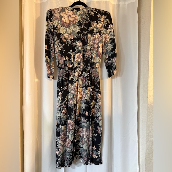 Vintage 90s Floral Midi Dress Union Made USA Size 8 Shoulder Pads - Picture 7 of 15
